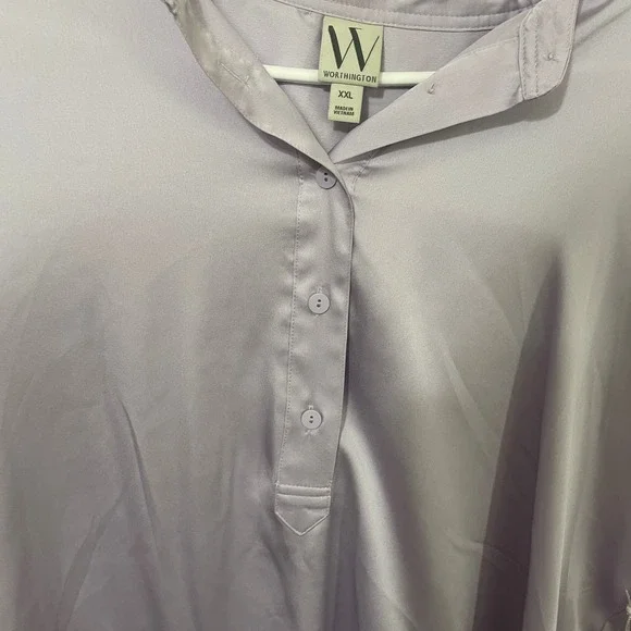 Worthington Womens XXL Purple Satiny Henley Blouse Short Sleeve Orchid Petal New - Picture 5 of 7